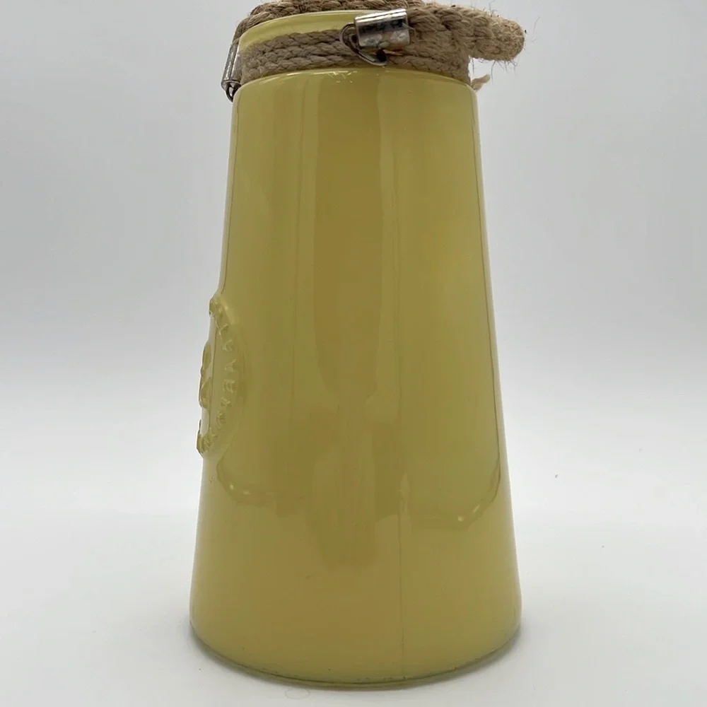 “Genuine & Crafted Original” Yellow Glass Jar/Vase with Rope Handle